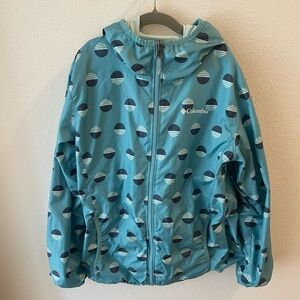 Columbia Kids' Pixel Grabber Reversible rain Jacket With Blue Dot Pattern Size L